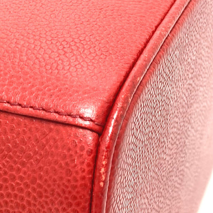 Chanel Shoulder Bag Caviar Skin Red Cc Coco Mark Vanity Bag Handbag Women