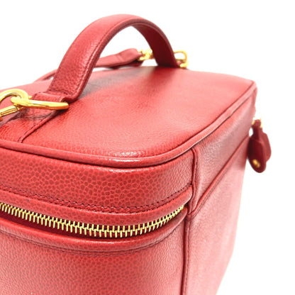 Chanel Shoulder Bag Caviar Skin Red Cc Coco Mark Vanity Bag Handbag Women