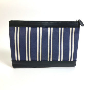 Balenciaga Clutch Bag 420407 Canvas / Leather Navy X Black Stripe Logo Navy Clip M Unisex(Unisex)