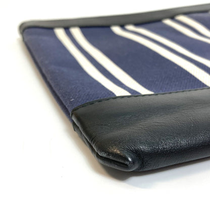 Balenciaga Clutch Bag 420407 Canvas / Leather Navy X Black Stripe Logo Navy Clip M Unisex(Unisex)