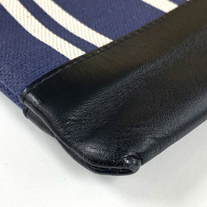 Balenciaga Clutch Bag 420407 Canvas / Leather Navy X Black Stripe Logo Navy Clip M Unisex(Unisex)