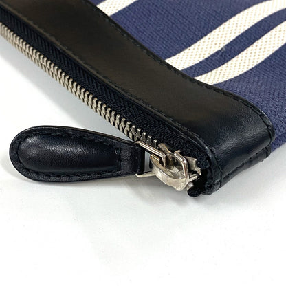 Balenciaga Clutch Bag 420407 Canvas / Leather Navy X Black Stripe Logo Navy Clip M Unisex(Unisex)