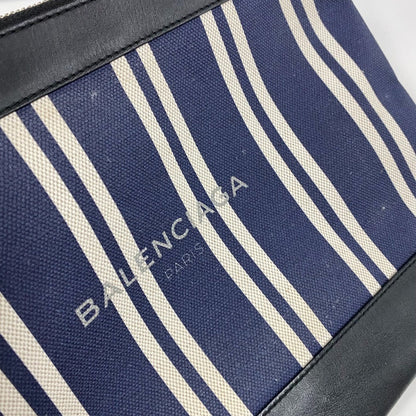 Balenciaga Clutch Bag 420407 Canvas / Leather Navy X Black Stripe Logo Navy Clip M Unisex(Unisex)