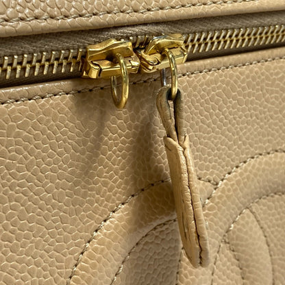 Chanel Shoulder Bag Caviar Skin Beige Cc Coco Mark Vanity Bag Women