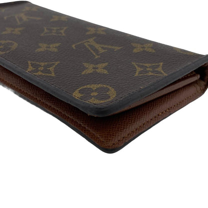 Louis Vuitton Long Wallet Purse M66540 Leather Brown Monogram Portefeuille Brazza Unisex(Unisex)