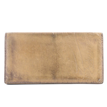 Berluti Long Wallet Purse Leather Brown Calligraphy Mens