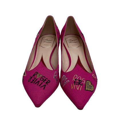 Rogervivier Pumps Canvas, Leather Pink I Love Vivier Women 40