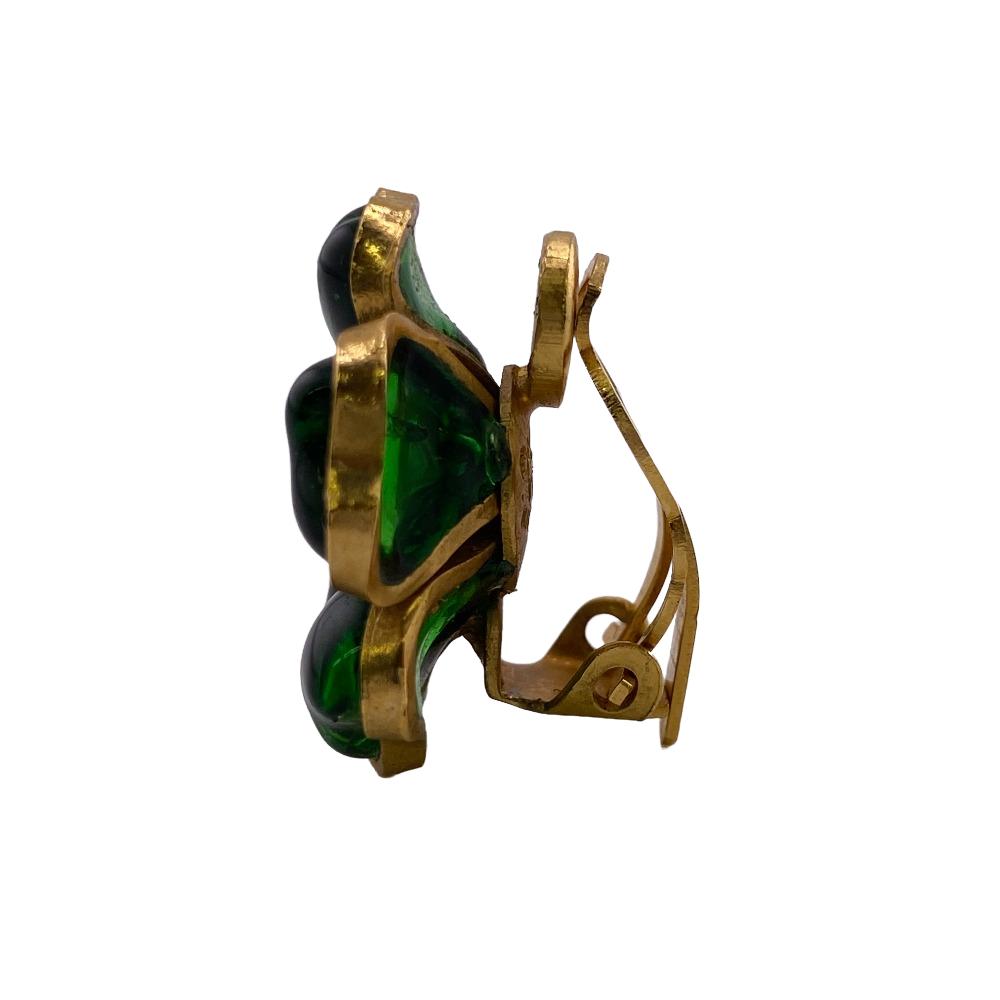 Chanel Earring 97A Gold Plated Green Gripoa