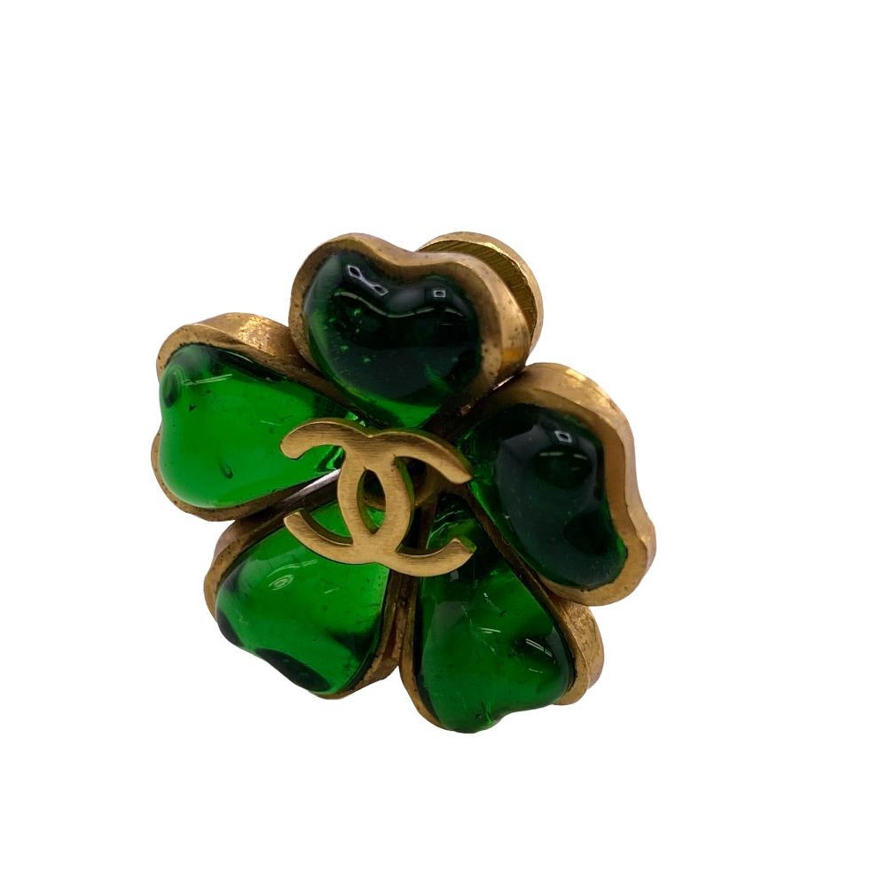 Chanel Earring 97A Gold Plated Green Gripoa