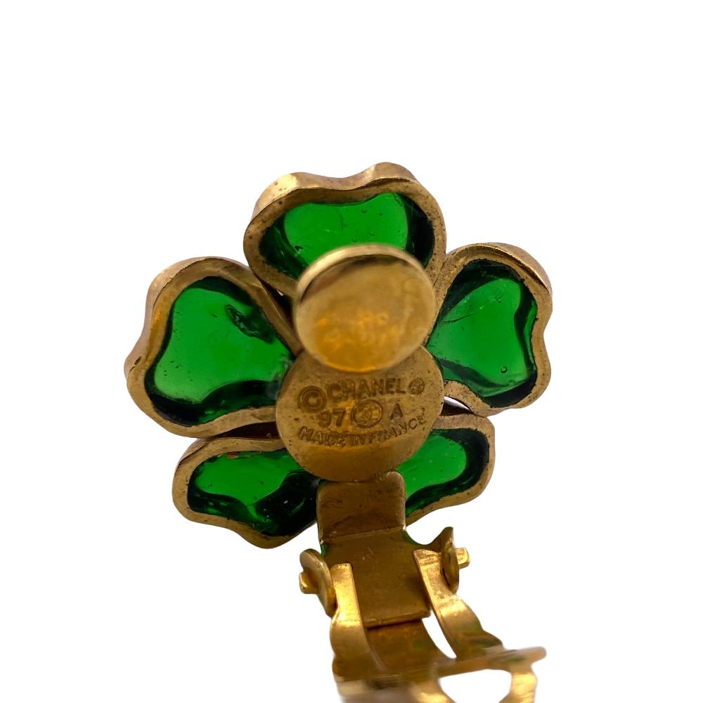 Chanel Earring 97A Gold Plated Green Gripoa