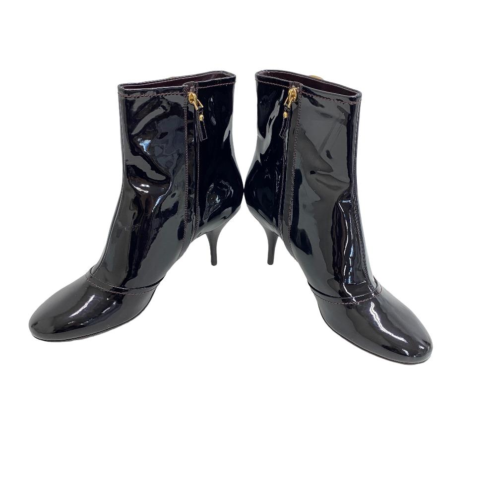 Louis Vuitton Boots Ma0160 Patent Leather Bordeaux Short Boots 10 Years Women 40 1/2