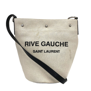 Saint Laurent Paris Shoulder Bag Canvas, Leather Beige Rive Gauche Women