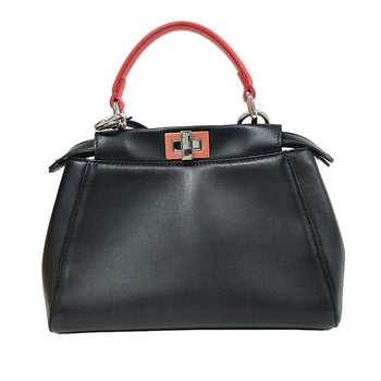 Fendi Handbag 8Bn244 Leather Black 2Way Mini Pea Kaboo Women