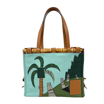 Loewe Tote Bag Canvas, Leather Light Blue Bamboo Cushion Women