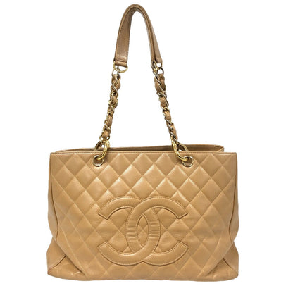 Chanel Tote Bag Leather Beige Caviar Skin Gst