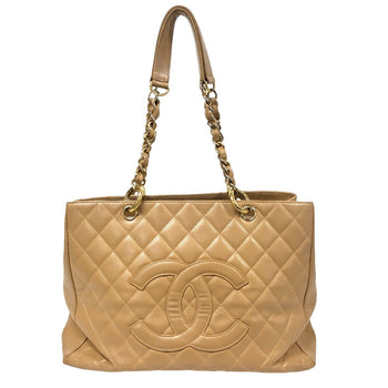 Chanel Tote Bag Leather Beige Caviar Skin Gst