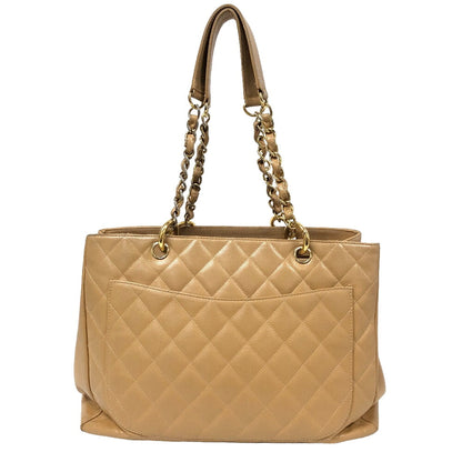Chanel Tote Bag Leather Beige Caviar Skin Gst