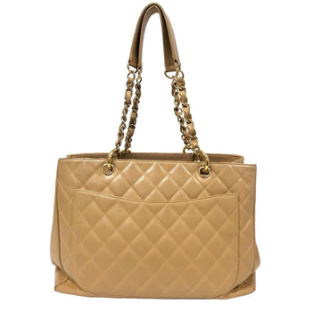Chanel Tote Bag Leather Beige Caviar Skin Gst