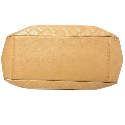Chanel Tote Bag Leather Beige Caviar Skin Gst