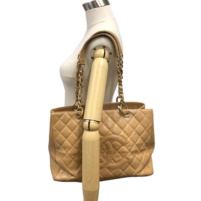 Chanel Tote Bag Leather Beige Caviar Skin Gst