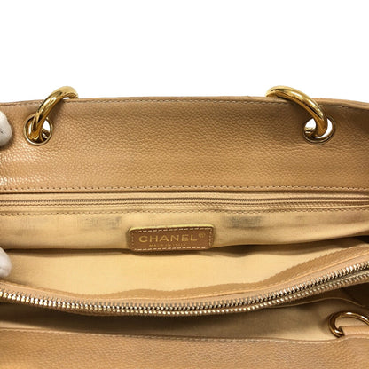 Chanel Tote Bag Leather Beige Caviar Skin Gst