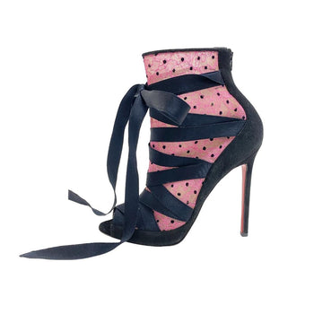 Christian Louboutin Pumps Suede Black Mesh X Suede Open Toe Pumps Women 38