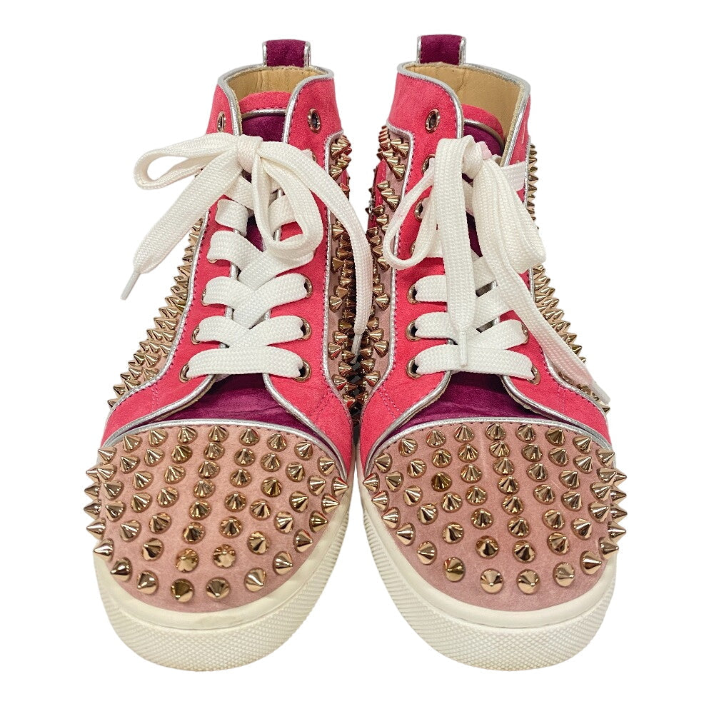 Christian Louboutin Sneakers Leather, Suede Pink High Cut Spike Studs Women 36.5