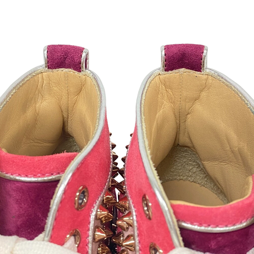 Christian Louboutin Sneakers Leather, Suede Pink High Cut Spike Studs Women 36.5