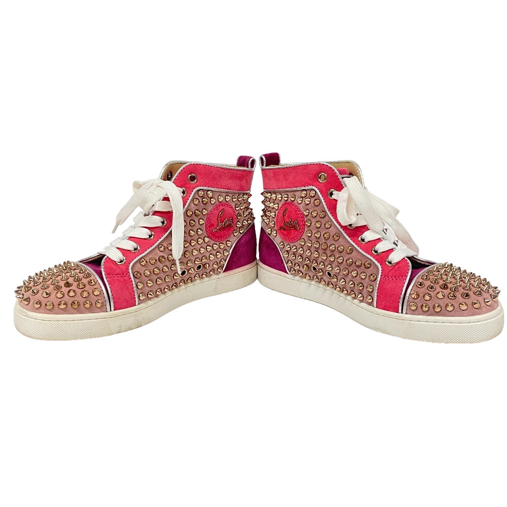 Christian Louboutin Sneakers Leather, Suede Pink High Cut Spike Studs Women 36.5