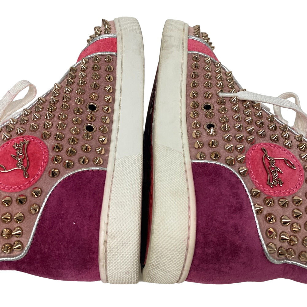 Christian Louboutin Sneakers Leather, Suede Pink High Cut Spike Studs Women 36.5