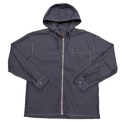 Prada Hoodie Sc686 Cotton, Nylon Navy 23Stainless Steel Xs Mens