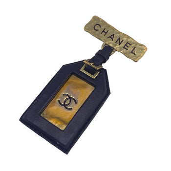 Chanel Brooch Leather Black 94P Coco Mark Name Tag Unisex(Unisex)