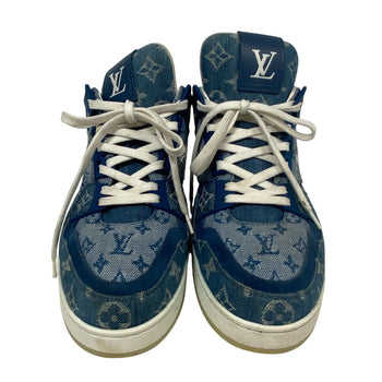 Louis Vuitton Sneakers Fd0270 Denim, Leather Blue Monogram Denim Mens 7 1/2