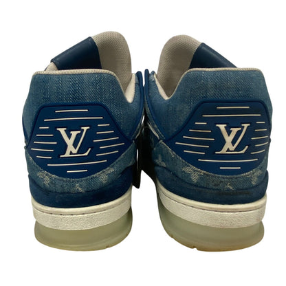 Louis Vuitton Sneakers Fd0270 Denim, Leather Blue Monogram Denim Mens 7 1/2