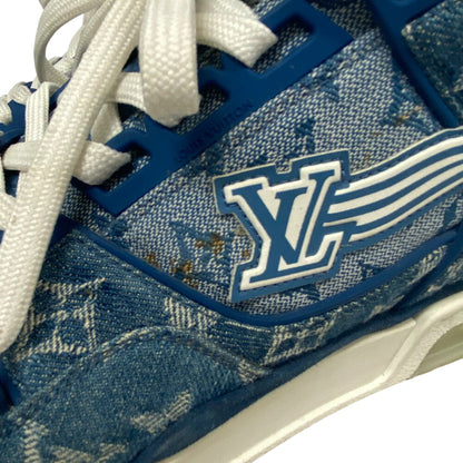 Louis Vuitton Sneakers Fd0270 Denim, Leather Blue Monogram Denim Mens 7 1/2