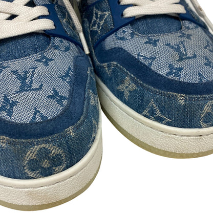 Louis Vuitton Sneakers Fd0270 Denim, Leather Blue Monogram Denim Mens 7 1/2