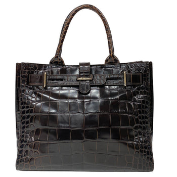 Furla Handbag Leather Brown Business Bag Croco Embossed Mens(Unisex)