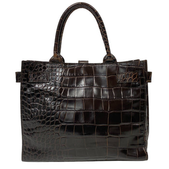Furla Handbag Leather Brown Business Bag Croco Embossed Mens(Unisex)
