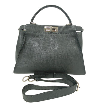 Fendi Handbag Leather Gray 2Way Shoulder Bag Celeria Peek-A-Boo Regular Women