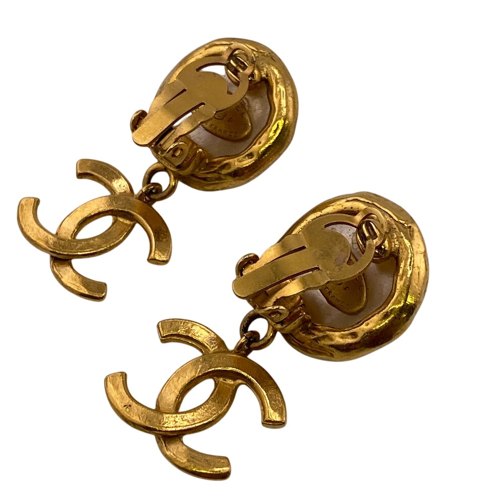 Chanel Earring Gold Plated Gold 95P Fake Pearl Coco Mark Women