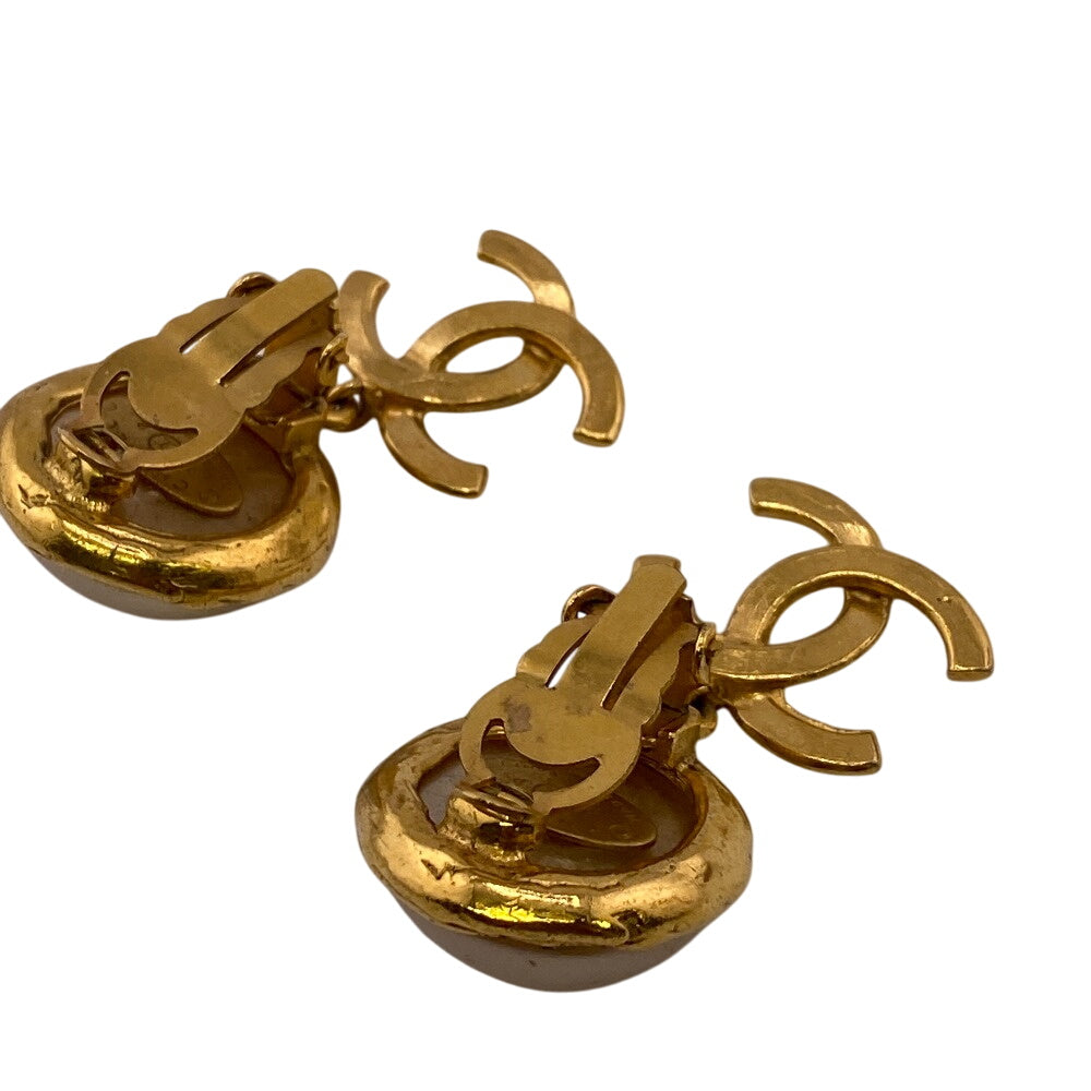 Chanel Earring Gold Plated Gold 95P Fake Pearl Coco Mark Women