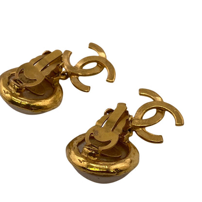 Chanel Earring Gold Plated Gold 95P Fake Pearl Coco Mark Women