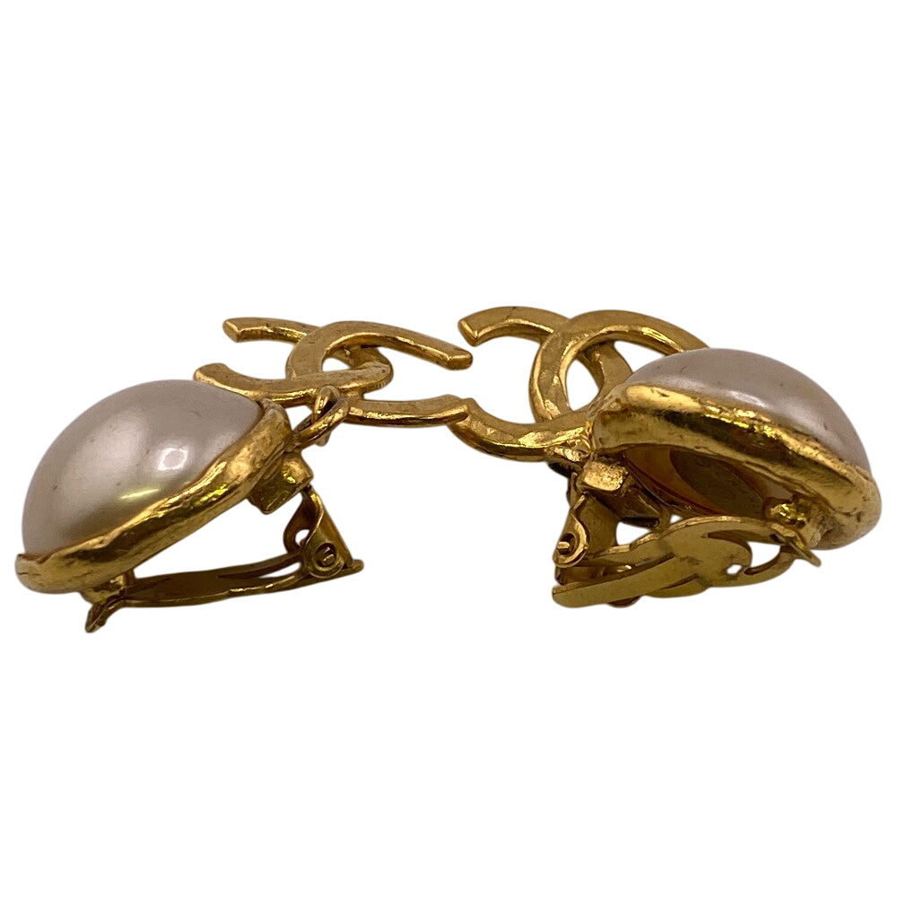 Chanel Earring Gold Plated Gold 95P Fake Pearl Coco Mark Women