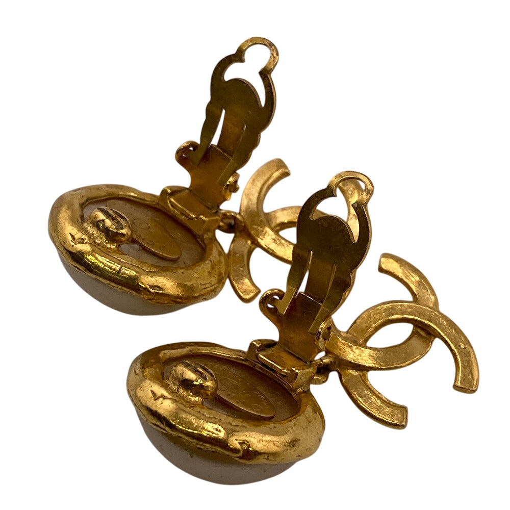 Chanel Earring Gold Plated Gold 95P Fake Pearl Coco Mark Women