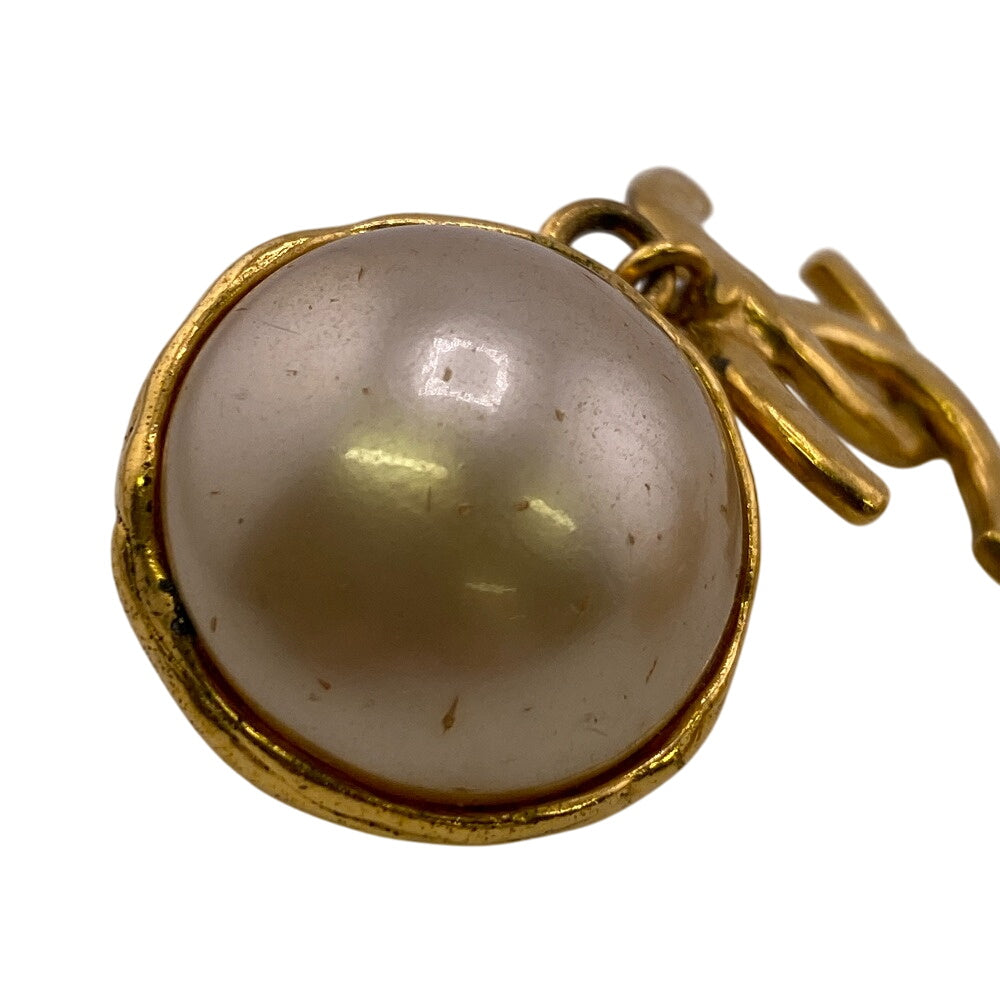 Chanel Earring Gold Plated Gold 95P Fake Pearl Coco Mark Women