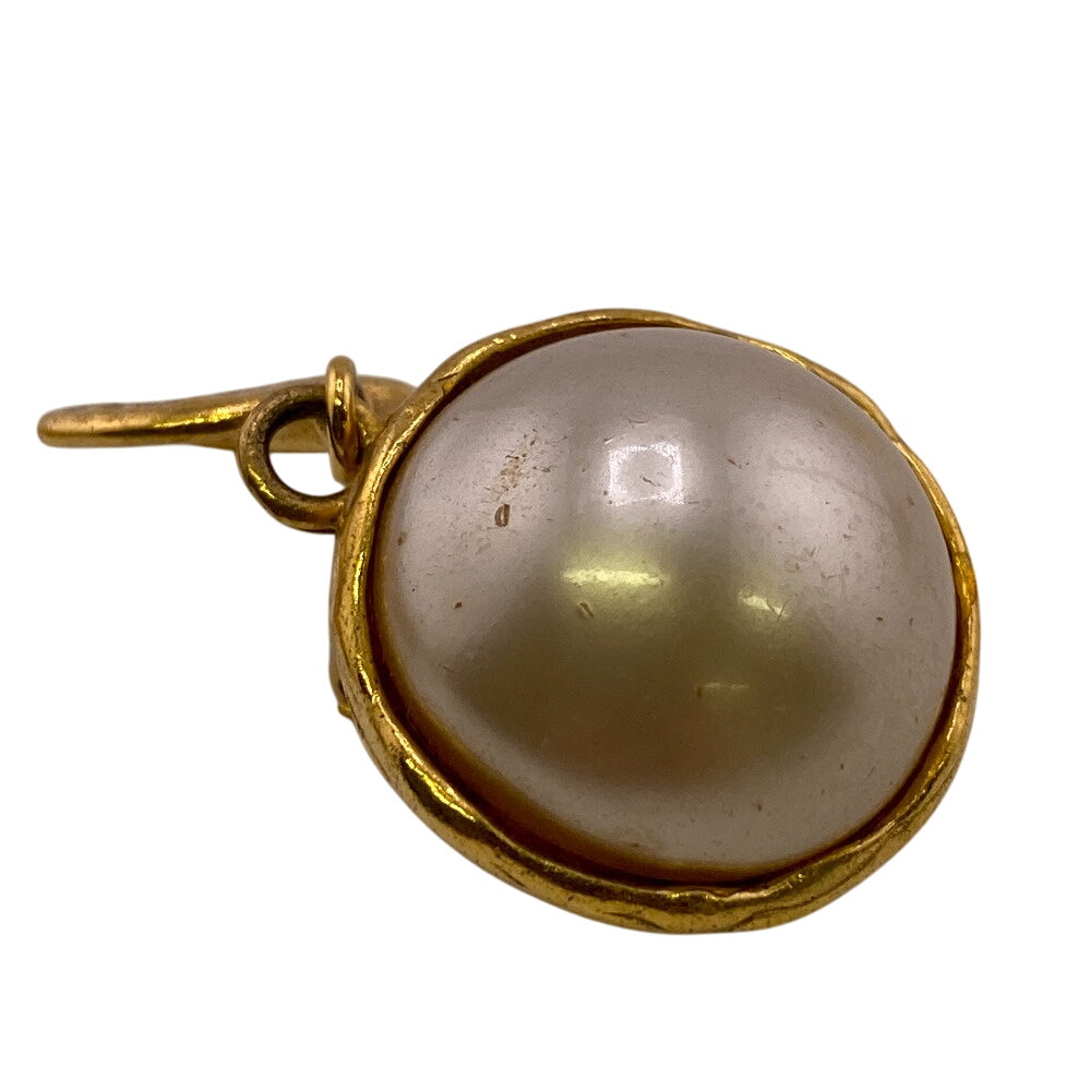 Chanel Earring Gold Plated Gold 95P Fake Pearl Coco Mark Women