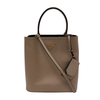 Prada Handbag Leather Beige 2Way Saffiano Cuir Panniers Women