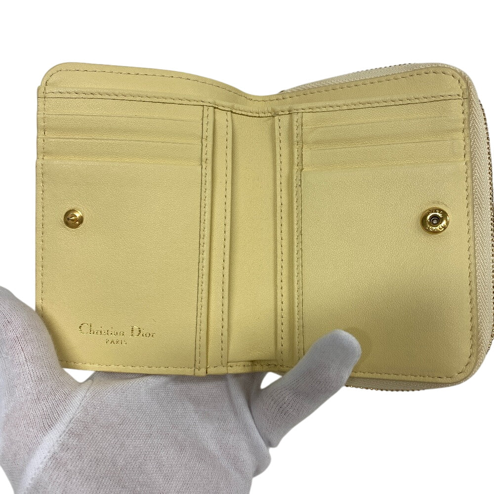 Dior Bifold Wallet Leather Yellow Caro Scarlet Women