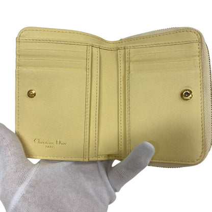 Dior Bifold Wallet Leather Yellow Caro Scarlet Women