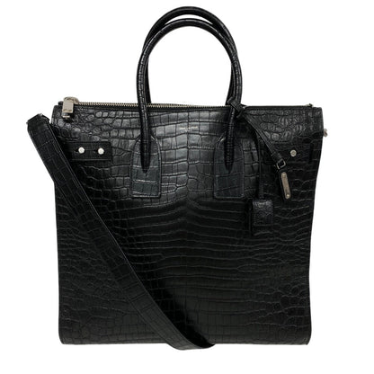 Yves Saint Laurent Shoulder Bag Leather Black 2Way Handbag Embossing Sac De Jules Women